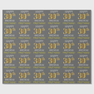 Papier Cadeau Gris, or "JOYEUX 30ème ANNIVERSAIRE " de Faux