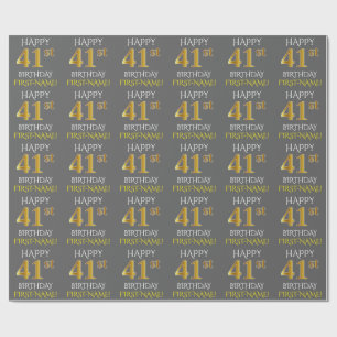 Papier Cadeau Gris, or "JOYEUX quarante-et-unième ANNIVERSAIRE 