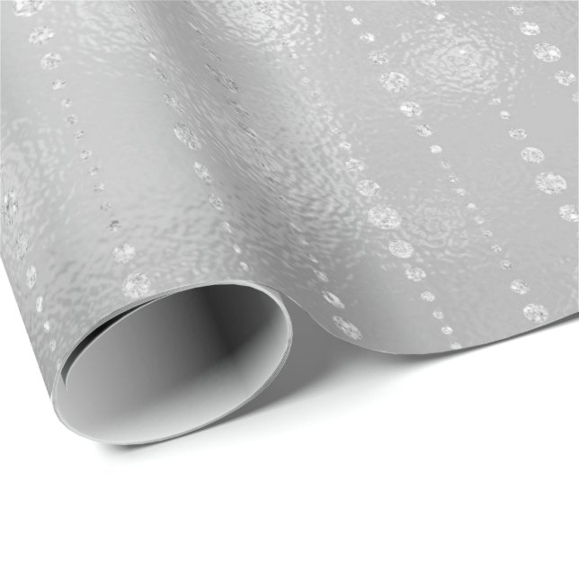 Papier Cadeau Gris Silver Stripes Drop Verre brillant (Coin rond)