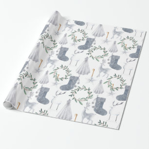 Papier Cadeau Gris Vert Festif Scandinave Thème Noël   