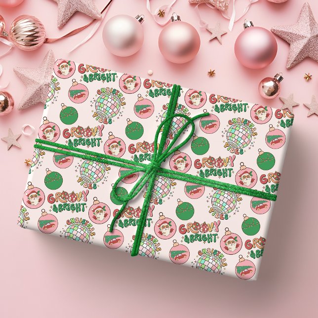 Papier Cadeau Groovy et Rose Clair et Vert Fête Rétro (Créateur téléchargé)