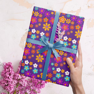 Papier Cadeau Groovy One Anniversaire Floral Rétro Coloré