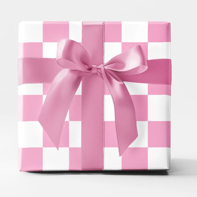Papier Cadeau Gros À damiers rose pâle et blanc (Big Light Pink and White Checkered Wrapping Paper)