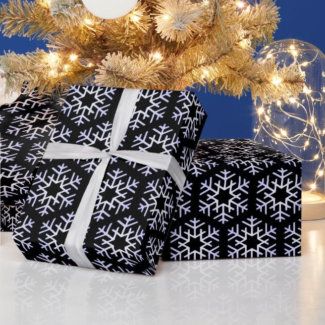 Papier Cadeau Gros flocons d'argent sur noir (Vacances)