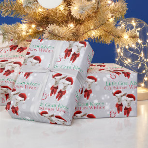Papier Cadeau Gros Noël Voeux Petite Chèvre Baisers Argent