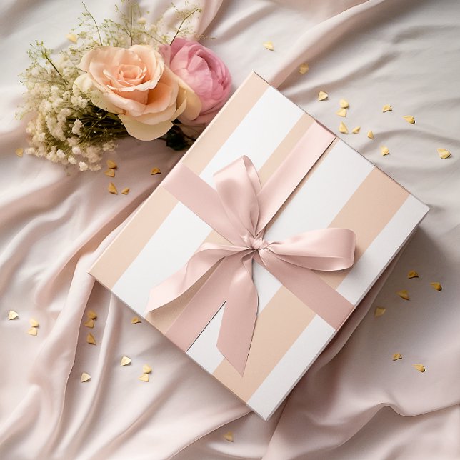 Papier Cadeau Gros rayures pêche et blanc clair (Large Light Peach and White Stripes Wrapping Paper)