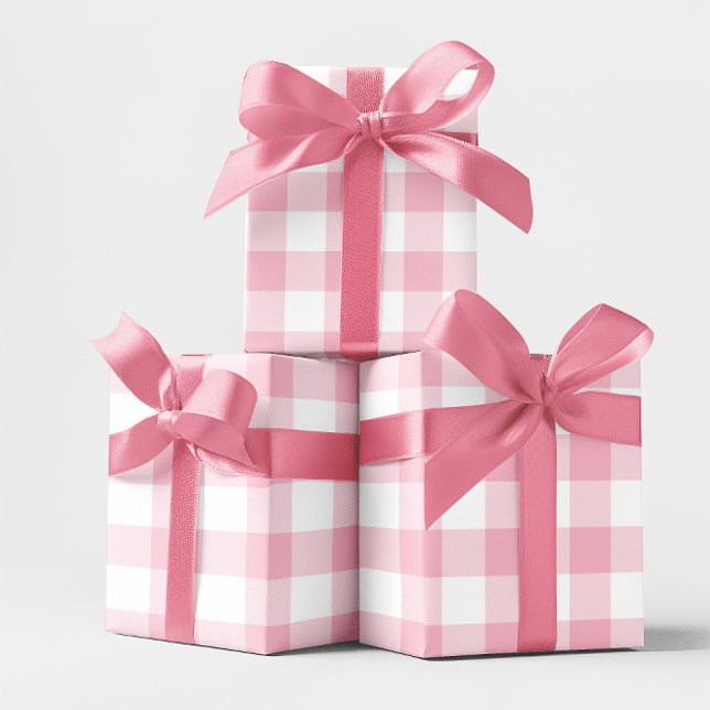 Papier Cadeau Gros Vichy Rose Pâle et Blanc (Large Pastel Pink and White Gingham Wrapping Paper)