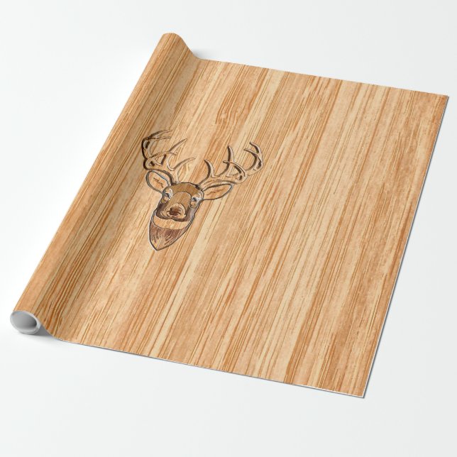Papier Cadeau Grotte blanche Cerf de bois Grain style graphique (Déroulé)