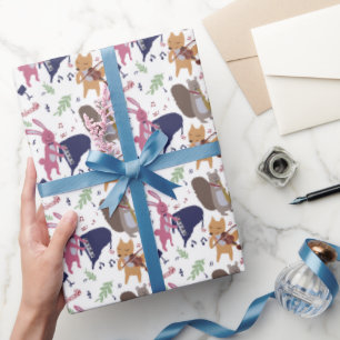 Papier Cadeau Groupe d'animaux mignons de la forêt jouant des in