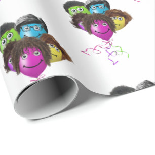 Papier Cadeau Groupe de ballons de personnes drôles