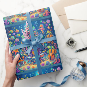 Papier Cadeau Groupe de Poulpes Sous-Marins