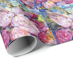 Papier Cadeau Groupes de fleurs roses et d'oiseau rose