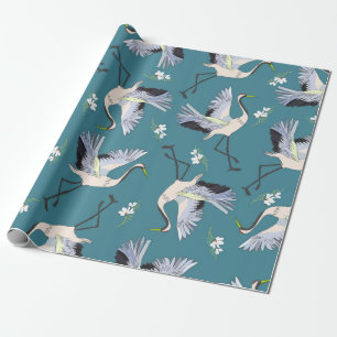 Papier Cadeau grue, motif, illustration fleur d'oiseau volant