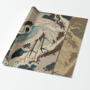 Papier Cadeau Grues sur un pin couvert de neige Hokusai