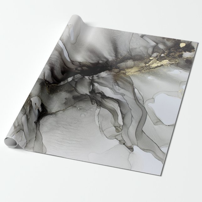 Papier Cadeau Grunge Black Grey Gold (Déroulé)