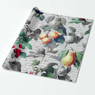 Papier Cadeau Grunge Botanique Fruit Vintage avec Script