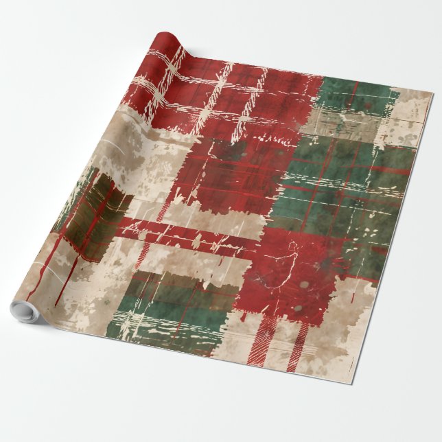 Papier Cadeau Grunge de Noël Plaid (Déroulé)