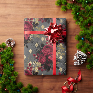 Papier Cadeau Grunge gothique d'or Motif floral de Noël