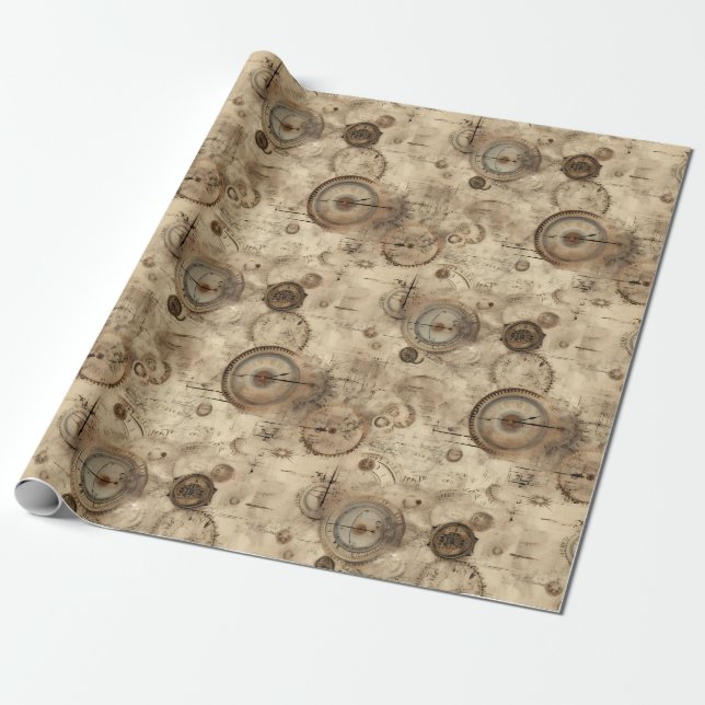 Papier Cadeau Grunge Rustic Steampunk Horloge (11) (Déroulé)