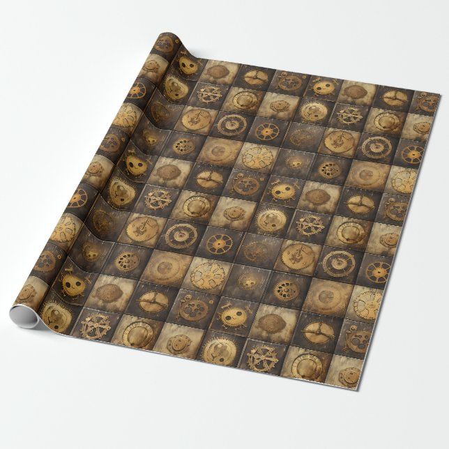 Papier Cadeau Grunge Rustic Steampunk Horloge (15) (Déroulé)