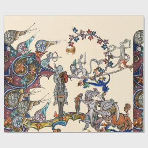 PAPIER CADEAU GUERRE BESTIAIRE MÉDIÉVALE, CHEVALIERS, ESPACES GÉ