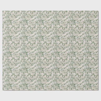 Papier Cadeau Gui de gui vert sauge & Baies blanches Festif