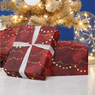 Papier Cadeau Guirlande de Noël aux lumières féeriques rouge cra