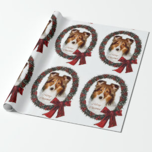 Papier Cadeau Guirlande de Noël de chien de berger de Shetland