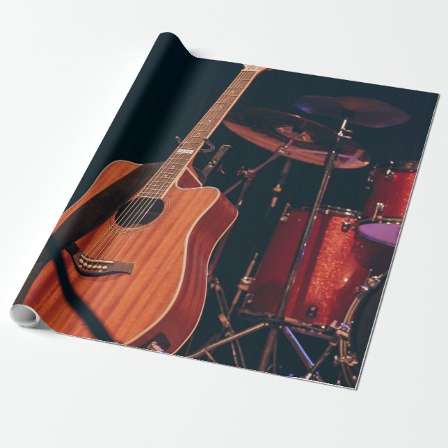 Papier Cadeau Guitare acoustique cool (Déroulé)