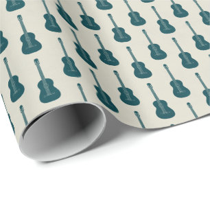 Papier Cadeau Guitare acoustique grungeuse pois bleu crème