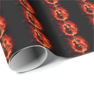 Papier Cadeau Guitare Brûlante, Musique aux Flammes Orange Group