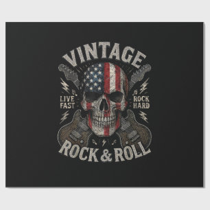 Papier Cadeau Guitare Drapeau Américain Crâne Rock Vintage Retro