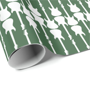 Papier Cadeau Guitare électrique blanche rayée, vert chasseur