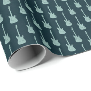 Papier Cadeau Guitare électrique classique grungeuse pois bleu m