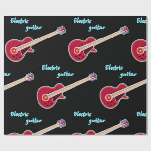 Papier Cadeau Guitare électrique néon musique rock rétro 80
