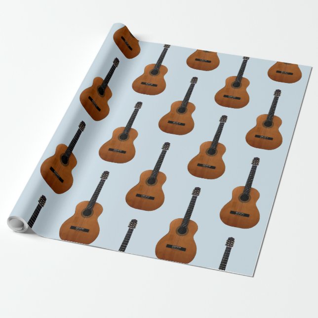 Papier Cadeau Guitare Motif instrument de musique bleu (Déroulé)