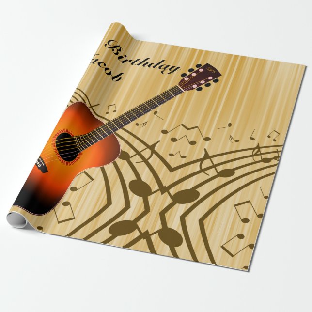 Papier Cadeau Guitare personnalisée et notes musicales Anniversa (Déroulé)