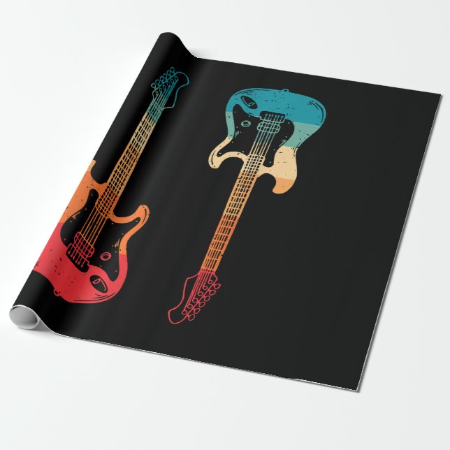 Papier Cadeau Guitare Rétro Guitariste Électrique Basse Guitare  (Déroulé)