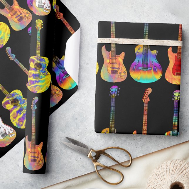 Papier Cadeau Guitares colorées (Colorful funky guitar pattern wrapping paper for guitarists musicians songwriters and music perform)