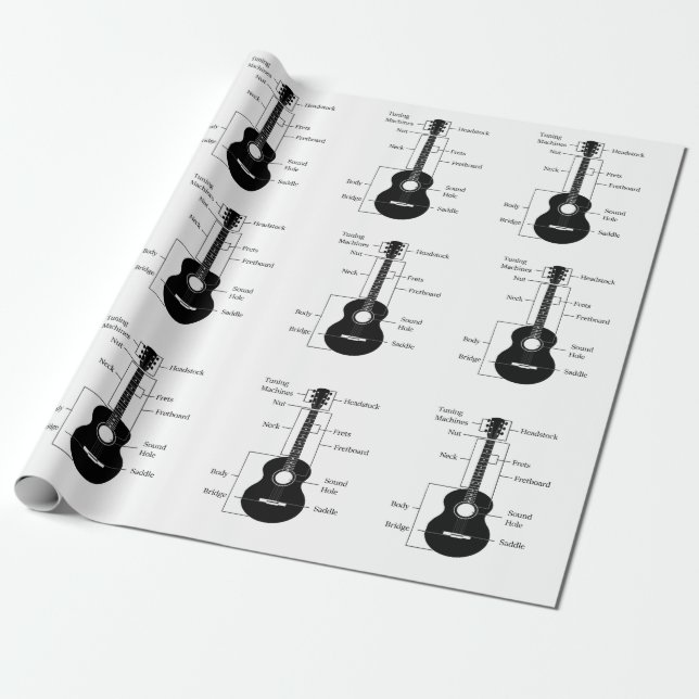 Papier Cadeau Guitares électriques et acoustiques Musique Note N (Déroulé)