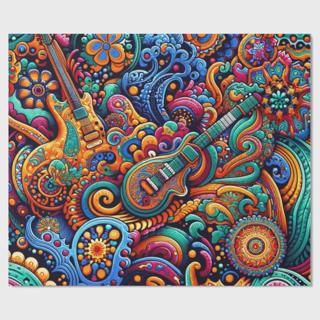 Papier Cadeau Guitares en mandala style batik (Plat)
