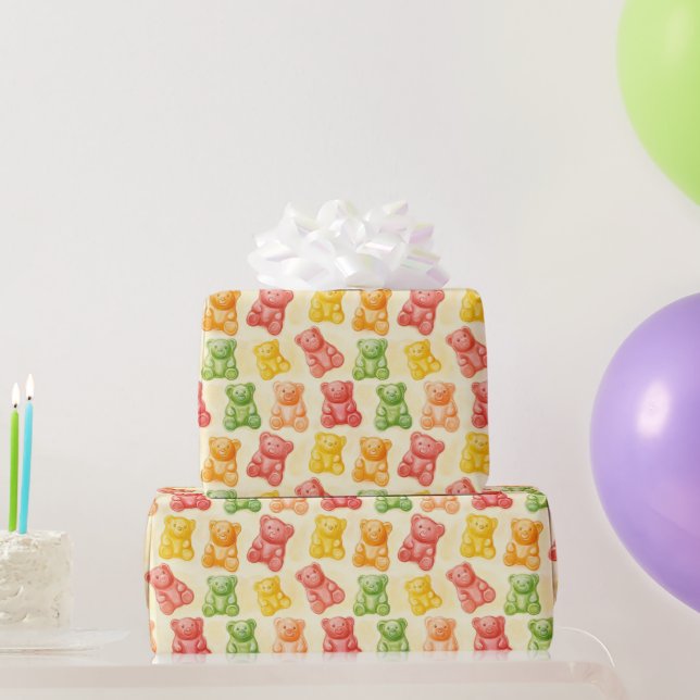Papier Cadeau Gummy Bears Mint Pink Yellow Fruit Birthday (Cadeaux de fête)
