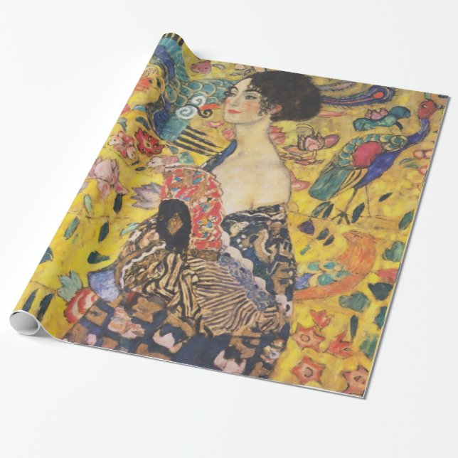 Papier Cadeau Gustav Klimt Lady With Fan Art Nouveau Painting (Déroulé)