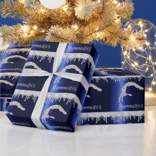 Papier Cadeau Gymnastique bleu marine métallisé scintillant