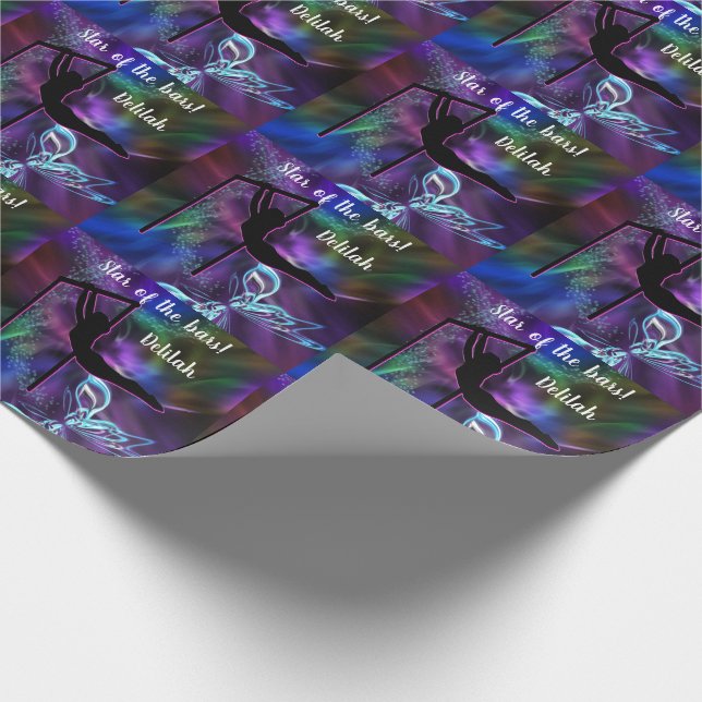 Papier Cadeau Gymnastique Papillon étoile des Bars Personnalisé (Coin)