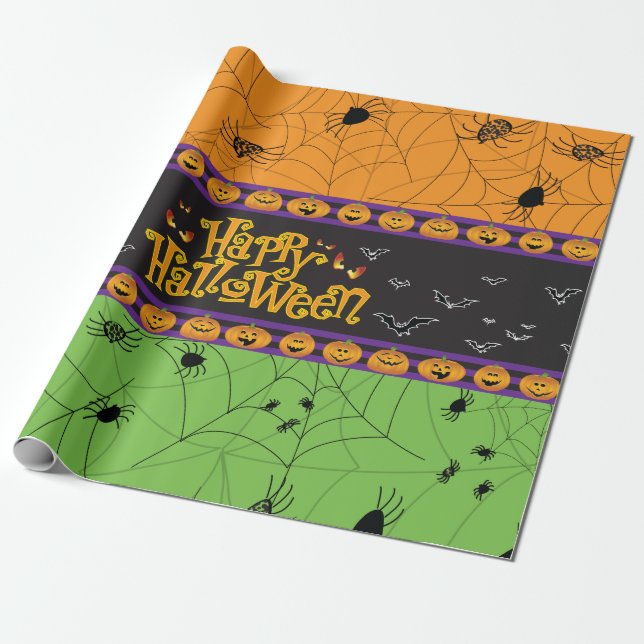 Papier Cadeau Halloween araignées effrayantes (Déroulé)