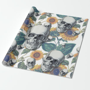 Papier Cadeau Halloween avec crânes et tournesols Motif