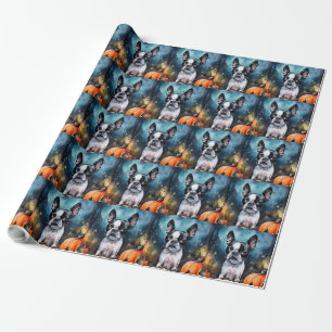Papier Cadeau Halloween Boston Terrier avec la peur Citrouille