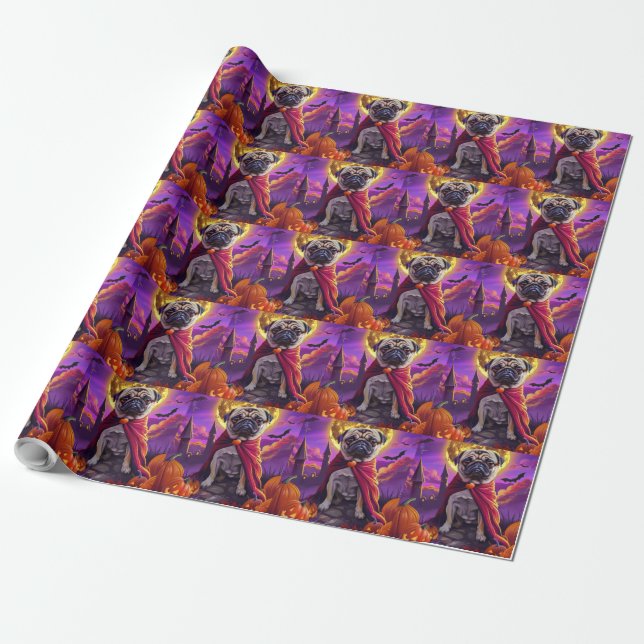 Papier Cadeau Halloween Carlin Vampire Citrouilles peur (Déroulé)