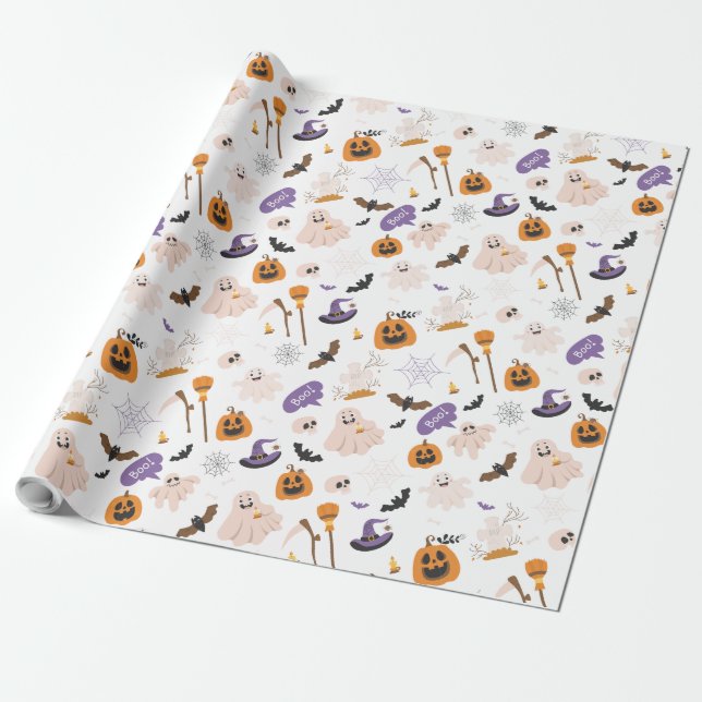 Papier Cadeau Halloween Cartoon Pattern (Déroulé)